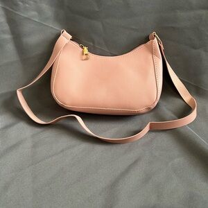 Blush Pink Mini Shoulder Bag with Gold Zipper